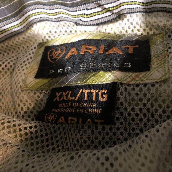 Ariat Shirt Mens 2XL Plaid Pro Series Vented Rodeo Farm Ranchwear Green Gray - Picture 3 of 11